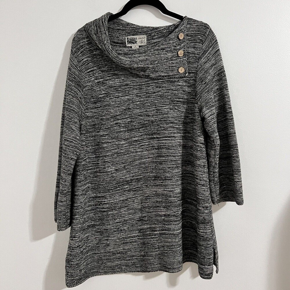 Habitat Gray Shawl Neck Knit Sweater Tunic Top Size S Cotton Heathered Slouchy